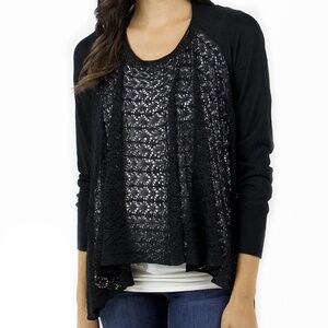 Grace & Lace Plus Size Black Open Knit Light Weight Two Fit Knit Cardigan